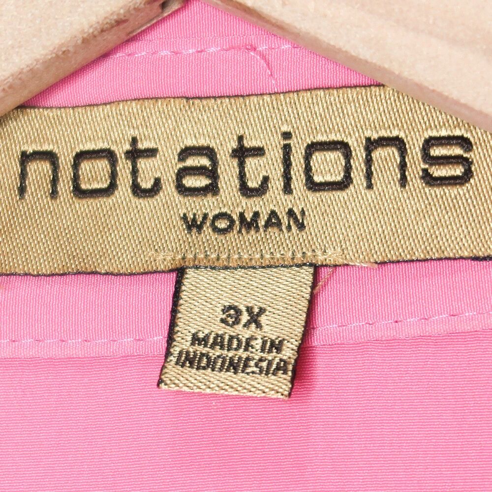 Notations Woman Satin Button Up Shirt Size 3X Pink Barbie Camp Office 90s Staple - Picture 3 of 7